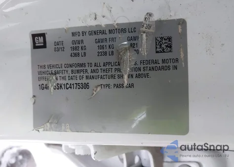 2012 Buick Verano Leather Group from USA, damaged, VIN 1G4PS5SK1C4175306